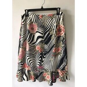 VNTG TOTO n KO Ruffle Skirt Women Size 6 Med Length Black White Floral NWT